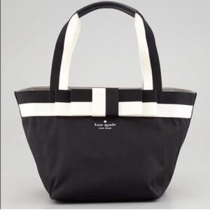 Kate Spade Barrow Street Tote Bag Bow Accent Zip Top Black White Classic